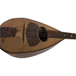 Early 20th century Italian bowl back mandolin, with bone tuners and faux tortoiseshell tailpiece, in hard carry case