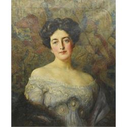 Clement B Flower (British Late 19th to Early 20th century): Portrait of an Edwardian Lady ...
