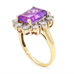 9ct gold amethyst and cubic zirconia cluster ring, hallmarked