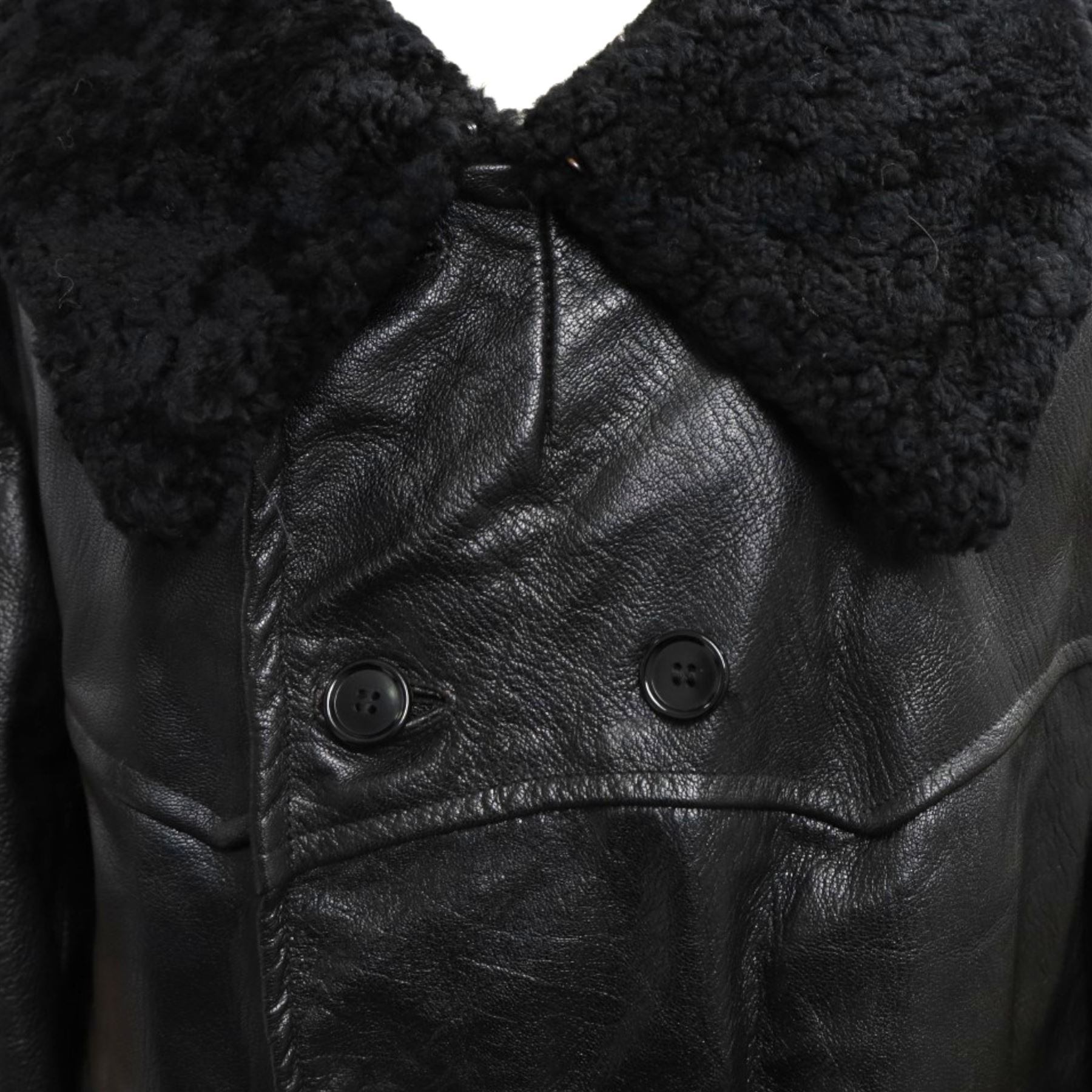 Swedish green army field coat, M1909, with a sheepskin lining and military leather jacket 