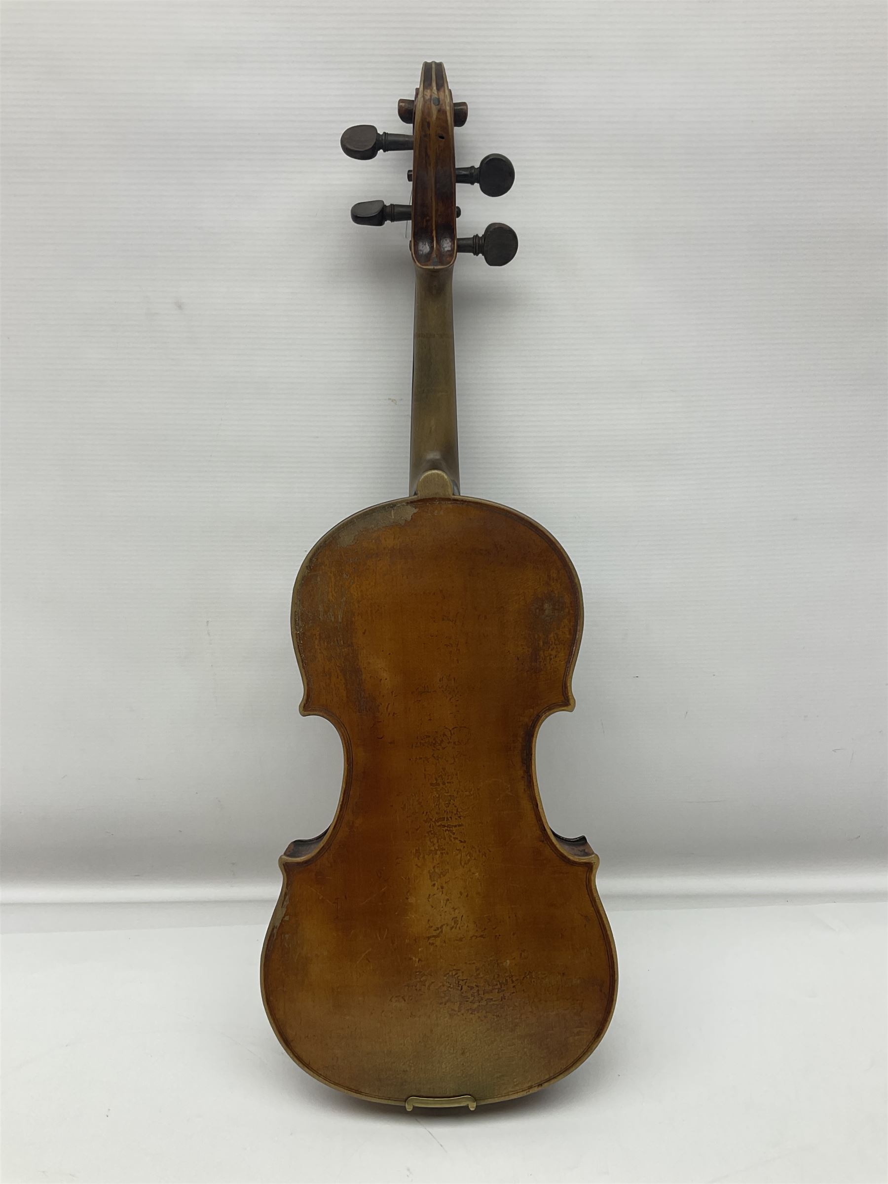 Late 19th century French trade violin with 35.5cm one-piece maple back and ribs and spruce top L59cm overall; in carrying case with bow