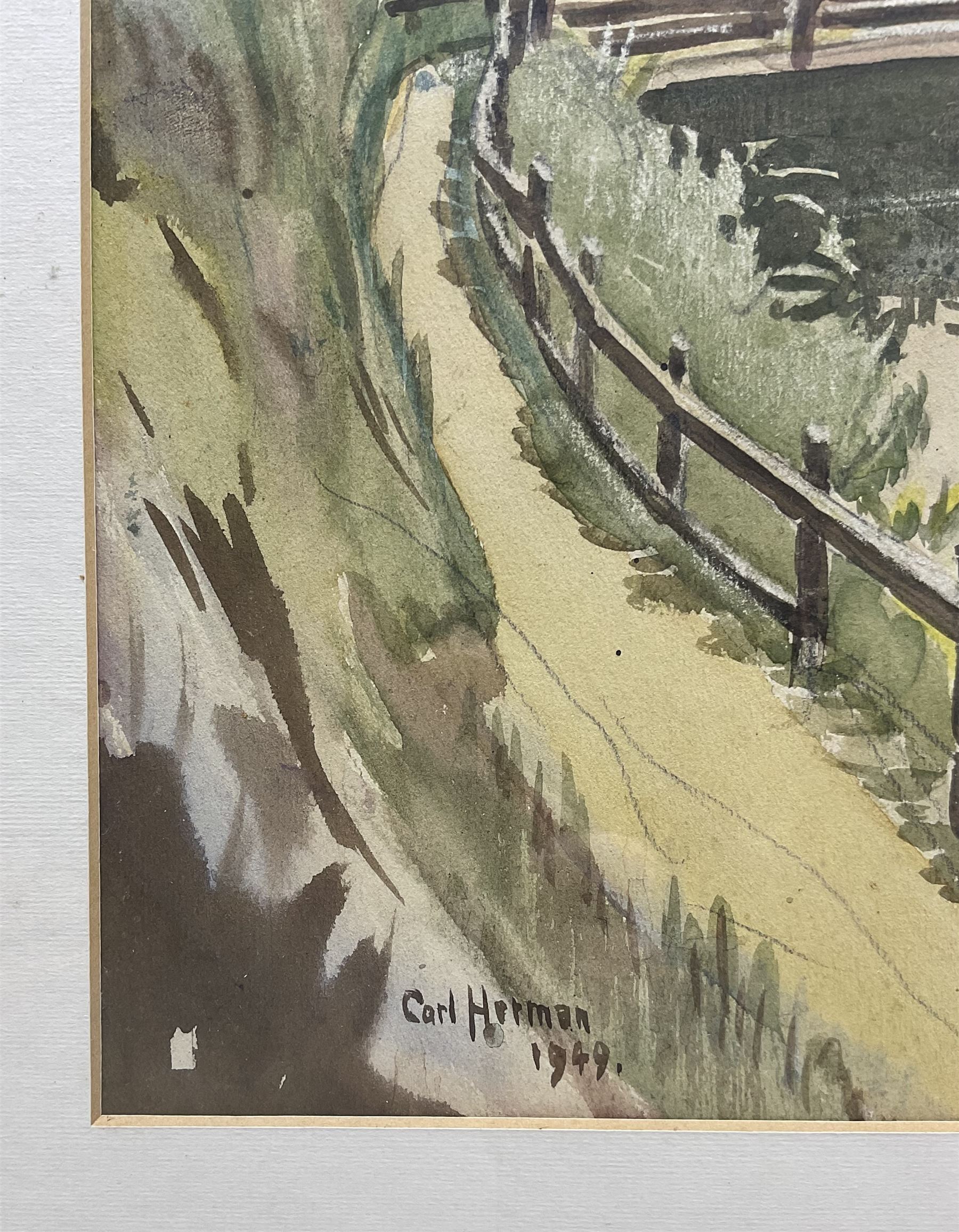 Carl Herman (Scarborough 1887-1955): Boggle Hole near Robin Hood's Bay, watercolour and pencil signed and dated 1949, 49cm x 37cm