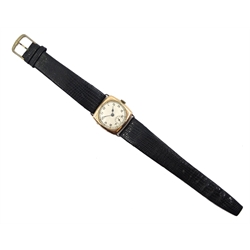 Rolex 9ct gold wristwatch case No.1087599, London import marks 1929, on leather strap