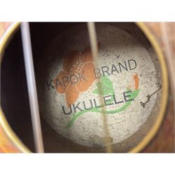 Trumelo BMI banjo ukulele no.3013 L58cm; in soft carrying case; and Kapok Brand guitar shaped ukulele L51cm (2)