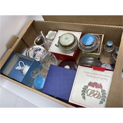 Collection of Wedgwood Jasperware, to include candy box with lid, miniature vase, trinket dishes, together with other collectables in six boxes 