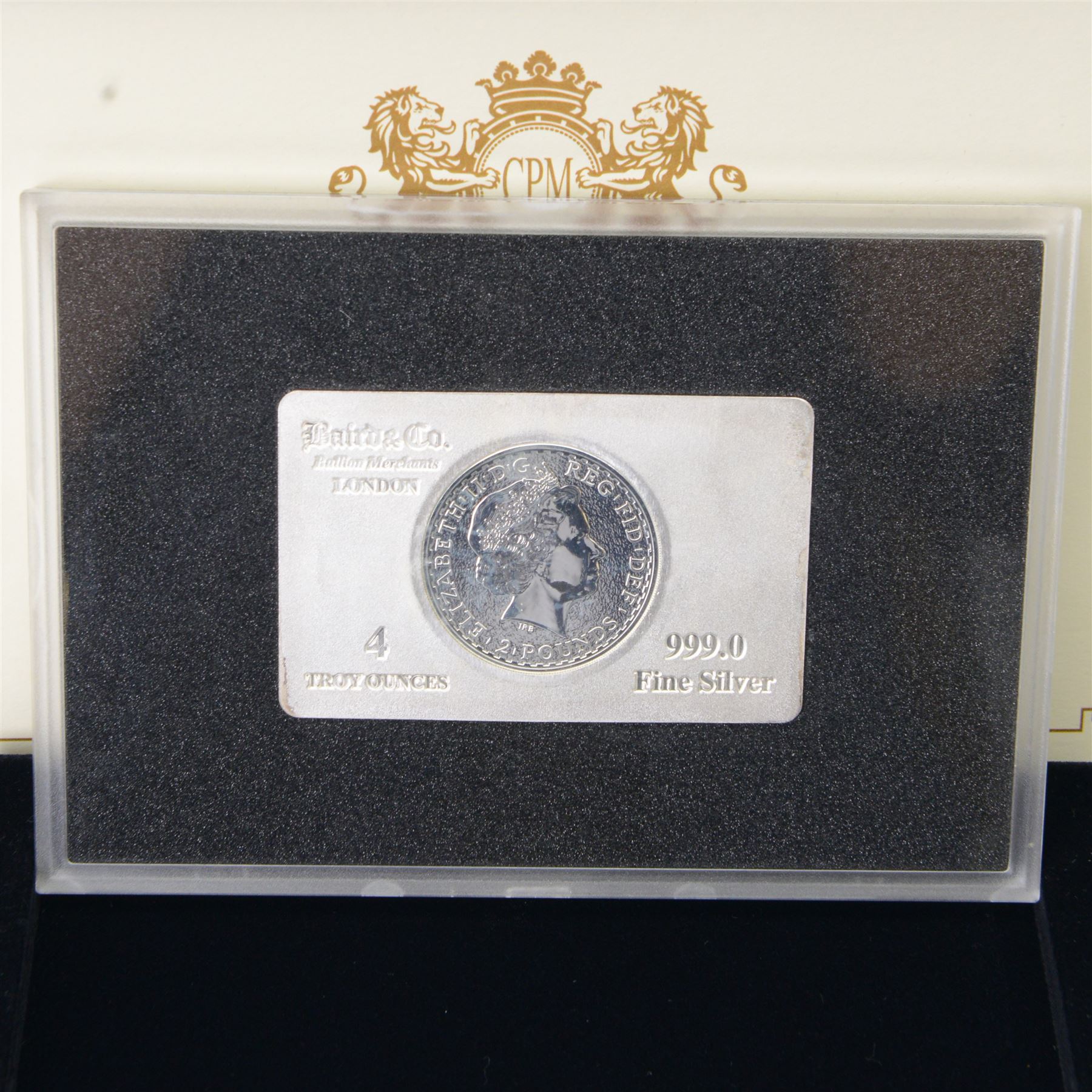 'The 5oz Silver Bullion Coin Bar', formed from a Queen Elizabeth II 2015 one ounce fine silver Britannia surrounded by a Baird and Co four ounce fine silver ingot, cased with certificate