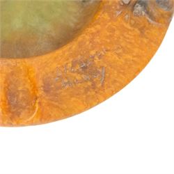 Amalric Walter (1870-1959) and Henri Berge (1868-1936), Nancy, France, circa 1920, pate de verre, Salamander ashtray, bearing moulded mark 'A Walter Nancy' and incised mark 'Berge sc.', D12cm

Note: Almaric Walter, born in Sèvres near Paris, exhibited at the Salon des Artistes Françaises in 1895 and 1903, and in 1908 moved to Nancy where he established his own workshop within the Daum glassworks. There he worked closely with Daum designers, including Henri Bergé. This ashtray is an example of Walter’s pâte-de-verre technique.

Provenance: From the collection of Andrew Chichester Everitt.