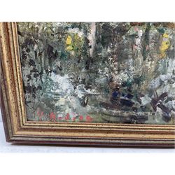 Harold Lawson Riding RCA (British 1886-1981): 'Spring Time in the Gardens', oil on board signed, titled verso 44cm x 63cm