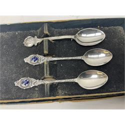 Modern silver specimen vase, of trumpet form, upon tapering knopped stem and weighted circular foot, hallmarked A T Cannon Ltd, Birmingham, date mark worn and indistinct, together with a Edwardian silver Dog Nose pattern fork and spoon set, hallmarked John Round & Son Ltd, Sheffield 1904, a silver coffee spoon, embossed with a golfing scene, hallmarked and two other spoons