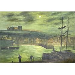 After John Atkinson Grimshaw (British 1836-1893): Whitby Harbour by Moonlight, oil on canvas unsigned (unstretched)