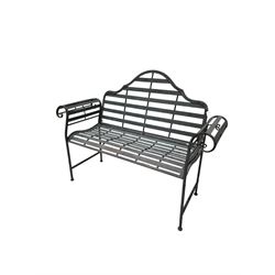 Wrought steel garden bench in light blue and bronze finish