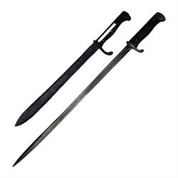 WWI Prussian S98 bayonet with 52cm fullered steel blade dated 1906 to pipeback and marked Solingen to ricasso, regimentally stamped to cross guard 56.R.11.2. for 56 Infanterie Regiment, 11 Kompanie, Waffe 2, L65cm overall; and another in battlefield relic condition (2)