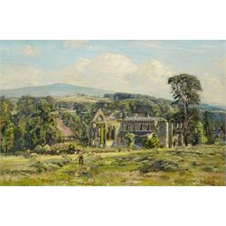 Herbert F Royle (British 1870-1958): Haymaking at Bolton Abbey, oil on canvas signed 39cm ...