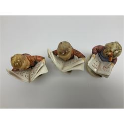 Thirty Hummel figures by Goebel, to include Saluting the Peacekeepers of Operation Joint Endeavor, on wooden plinth, Call to Glory, Celebrate with Song and Soldier Boy