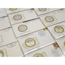 Twenty-eight sterling silver proof medallic first day covers, 'In Commemoration of the 400th Anniversary of the Birth of Peter Paul Rubens', each medallion, minted by the Franklin Mint, is housed within an 'International Society of Postmasters Official Commemorative Issue' cover, with accompanying certificate (28)

[image code: 7mc]