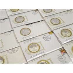 Twenty-eight sterling silver proof medallic first day covers, 'In Commemoration of the 400th Anniversary of the Birth of Peter Paul Rubens', each medallion, minted by the Franklin Mint, is housed within an 'International Society of Postmasters Official Commemorative Issue' cover, with accompanying certificate (28)

[image code: 7mc]