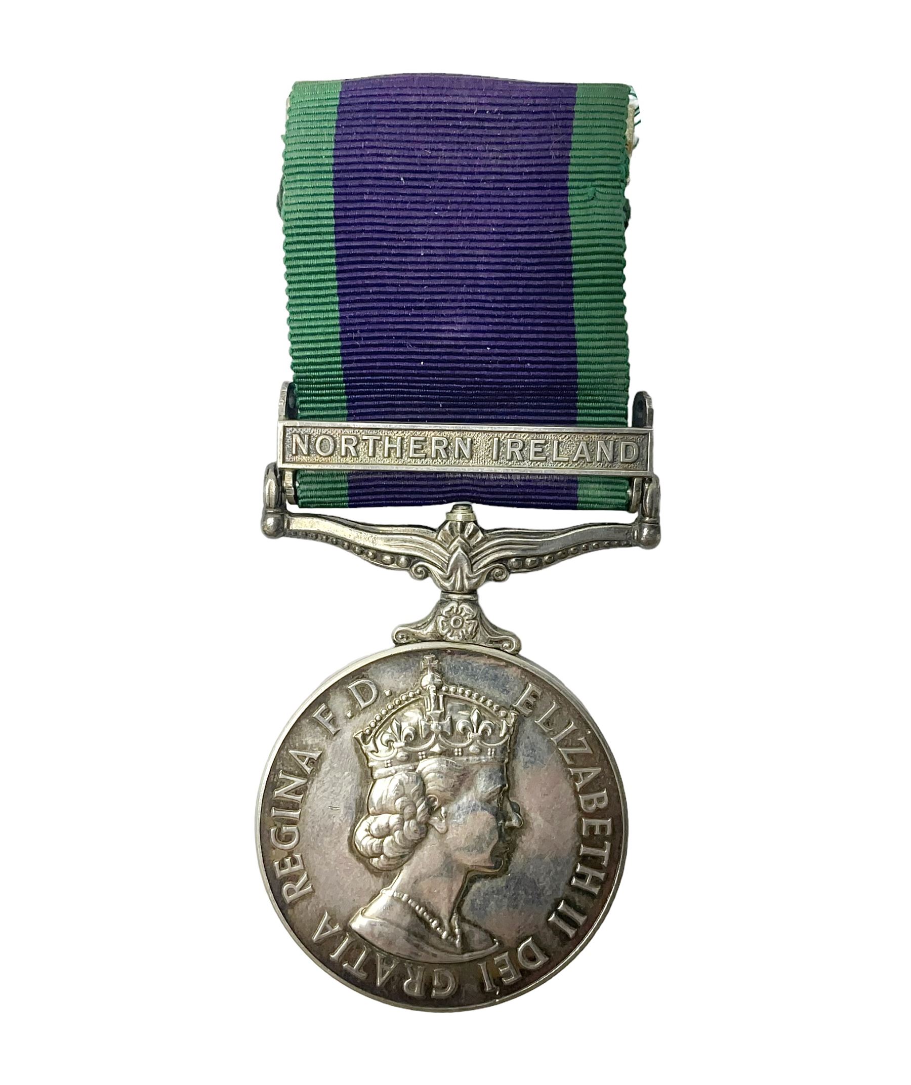 Elizabeth II General Service Medal with Northern Ireland clasp awarded to 24081995 Pte. D. Claxton Green Howards; with ribbon