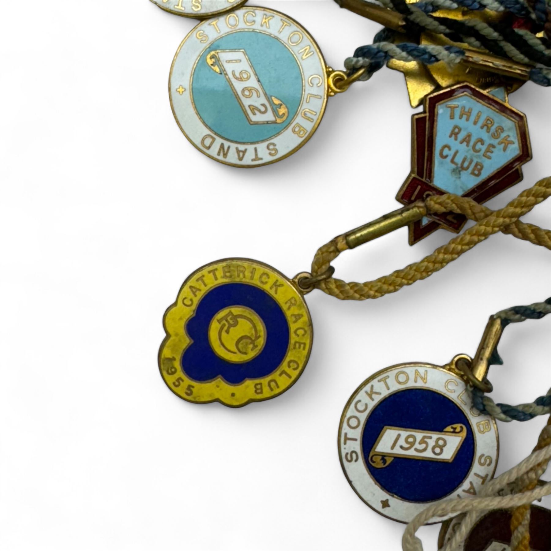 Group of late 1950s-1960s horse racing membership badges, including Thirsk, York, Catterick, Redcar and Stockton 