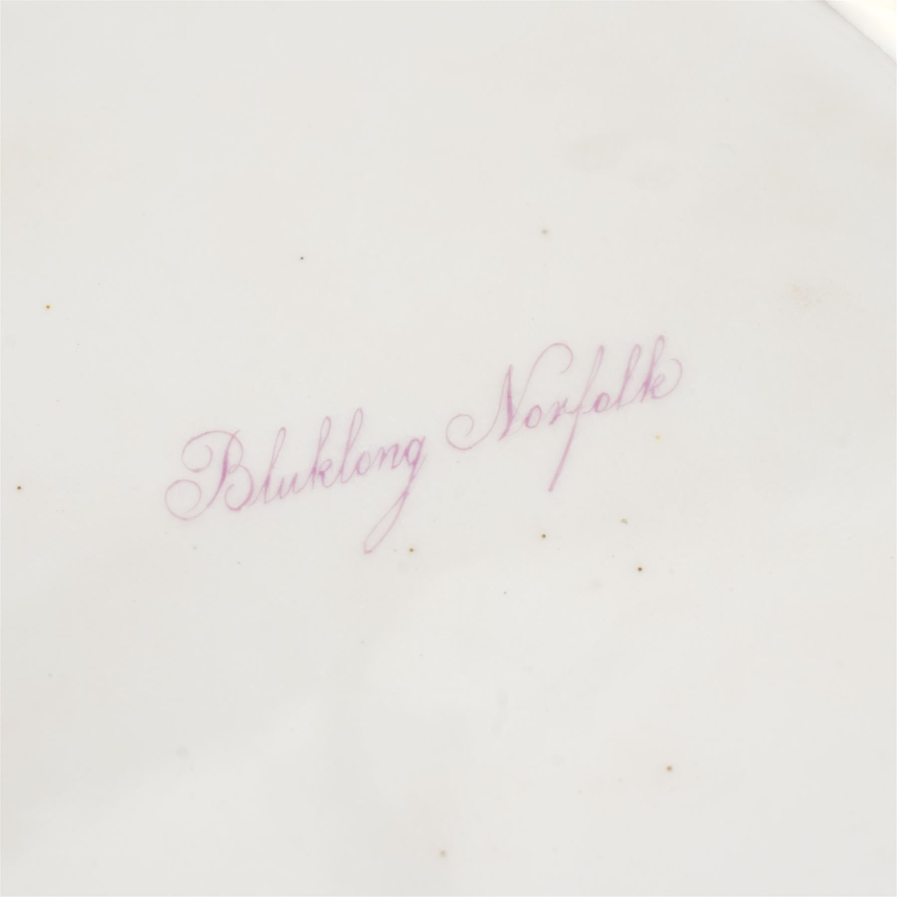 Set of five Derby plates with painted landscapes by Henry Lark Pratt, within gilt detailed swept boarders, the scenes comprising 'Brougham Castle - Northumberland' 'Eglinton Castle' 'Tivoli' and 'Blickling - Norfolk', with painted titles to base, pattern no. 3351 (5)