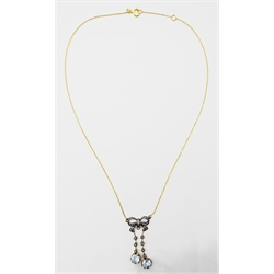 Diamond gold and silver-gilt bow necklace with seed pearl and topaz pendants necklace chain stamped 375  