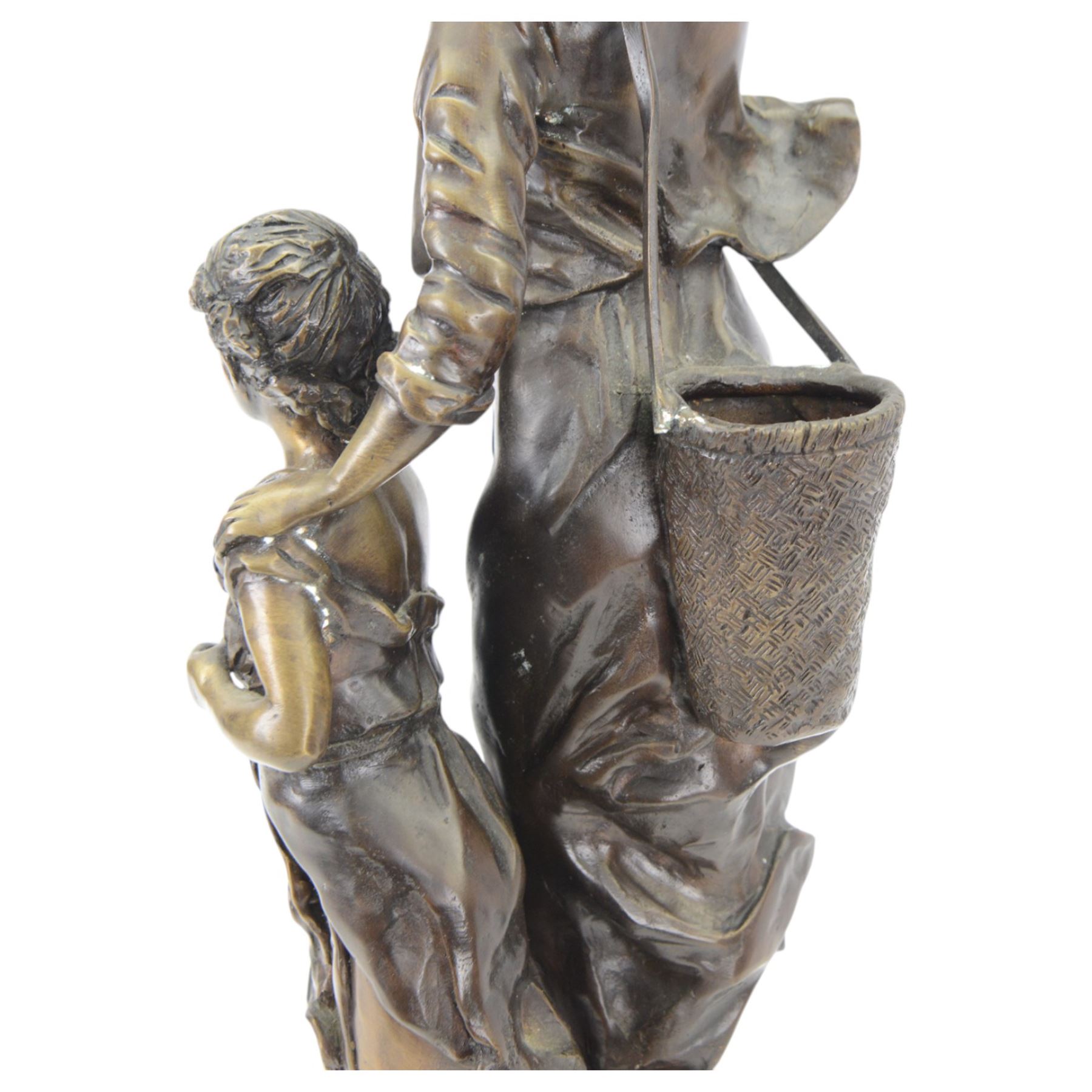 After Hippolyte Francois Moreau (1832-1926), bronzed figure of a a woman and child, signed to base, upon black marble effect plinth, H68cm