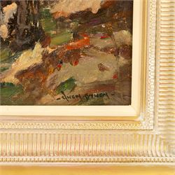 Owen Bowen (Staithes Group 1873-1967): Yorkshire River Landscape, oil on canvas signed 34cm x 44cm