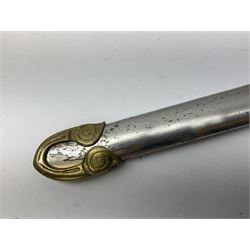 2nd Life Guards Officer's State pattern sword, the 96cm steel single edged spear point blade with retailer's name of Hawkes & Co. London etched with a crowned regimental crest and battle honours 