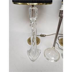 Pair of table lamps with shades, together with pair of glass candlesticks etc 