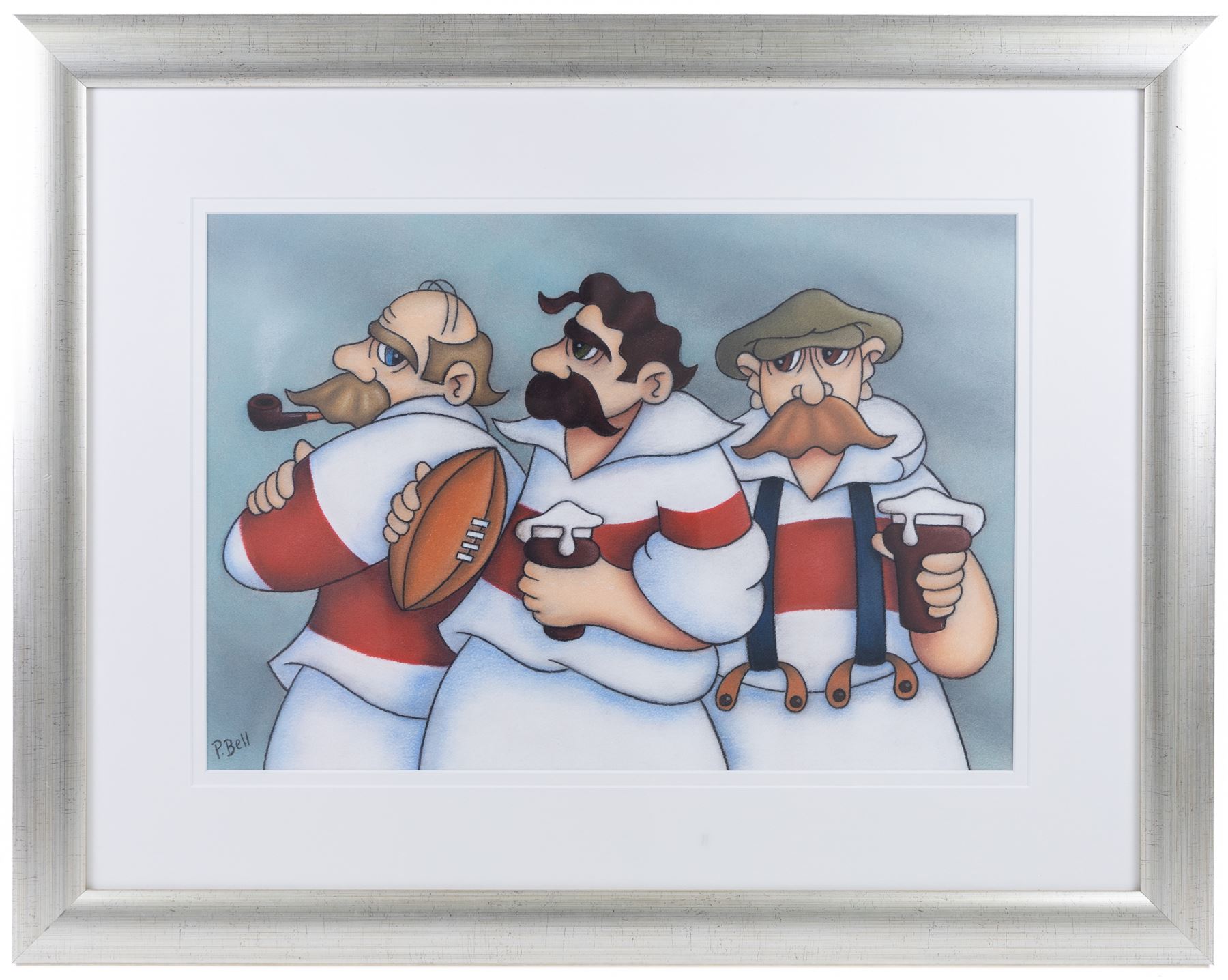 Peter Bell (Hull Contemporary): Rugby Team After A Match, pastel signed 39cm x 56cm 