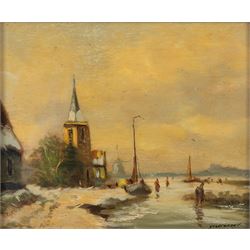 Continental School (20th Century): Shipping Scenes, two oils on panel and one on canvas variously signed in gilt frames, largest 29cm x 38cm (3)