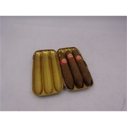 Edwardian silver cigar case, with three cigar chambers engraved with foliate and C scroll decoration, engraved with initial to hinged cover, opening to reveal a gilt interior, hallmarked Joseph Gloster Ltd, Birmingham 1902, H13cm