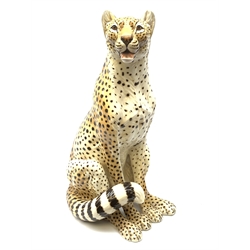A large Italian pottery fireside model of a Cheetah, H66cm.