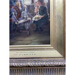 Tom McEwan (Scottish 1846-1914): 'The Spinning Wheel', oil on board signed and titled on mount, dated 1907 verso 25cm x 18cm 