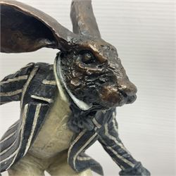 Rachel Talbot (British 1980-), Water Meadow Merriment, limited edition bronze sculpture, modelled as a hare in boating attire, upon a polished marble base, H37cm