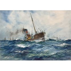 William Minshall Birchall (American 1884-1941): 'North Sea Fishers', watercolour heightened in white signed titled and dated 1927, 18cm x 25cm