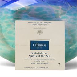 Caithness glass limited edition blue glass bowl 'Spirits of the Sea' decorated with dolphins  7/25 boxed and with certificate D25cm