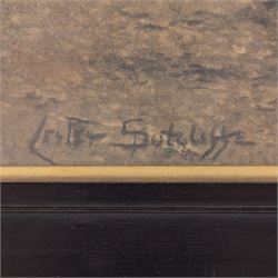 Lester Sutcliffe (British 1848-1933): Ships Landed and Ships at Sea, pair monochrome pastel and watercolours signed 35.5cm x 53cm