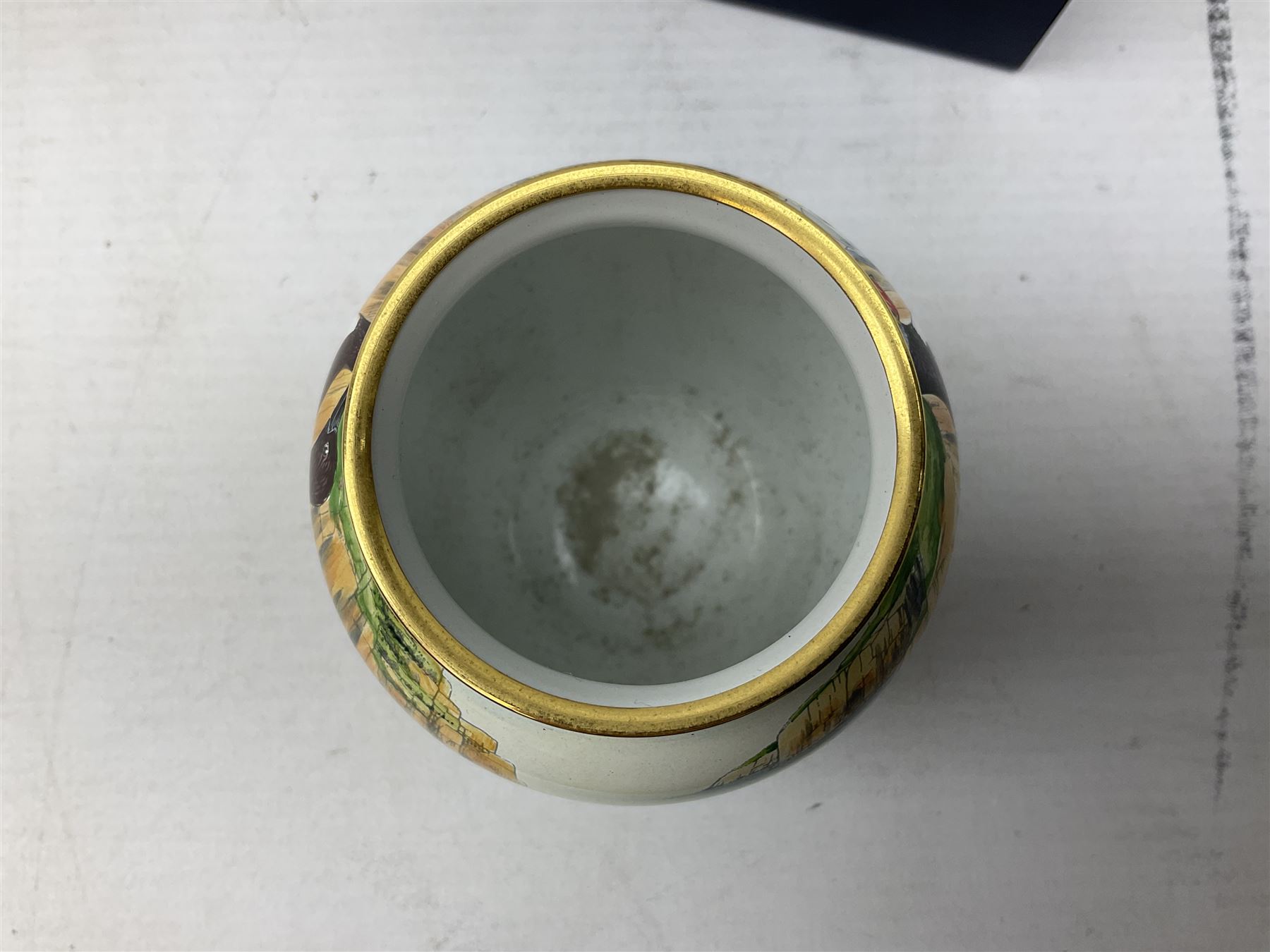 Limited edition Moorcroft enamel vase, decorated in the Lundy Island pattern, with certificate signed by the artists, no 58/75, in fitted box