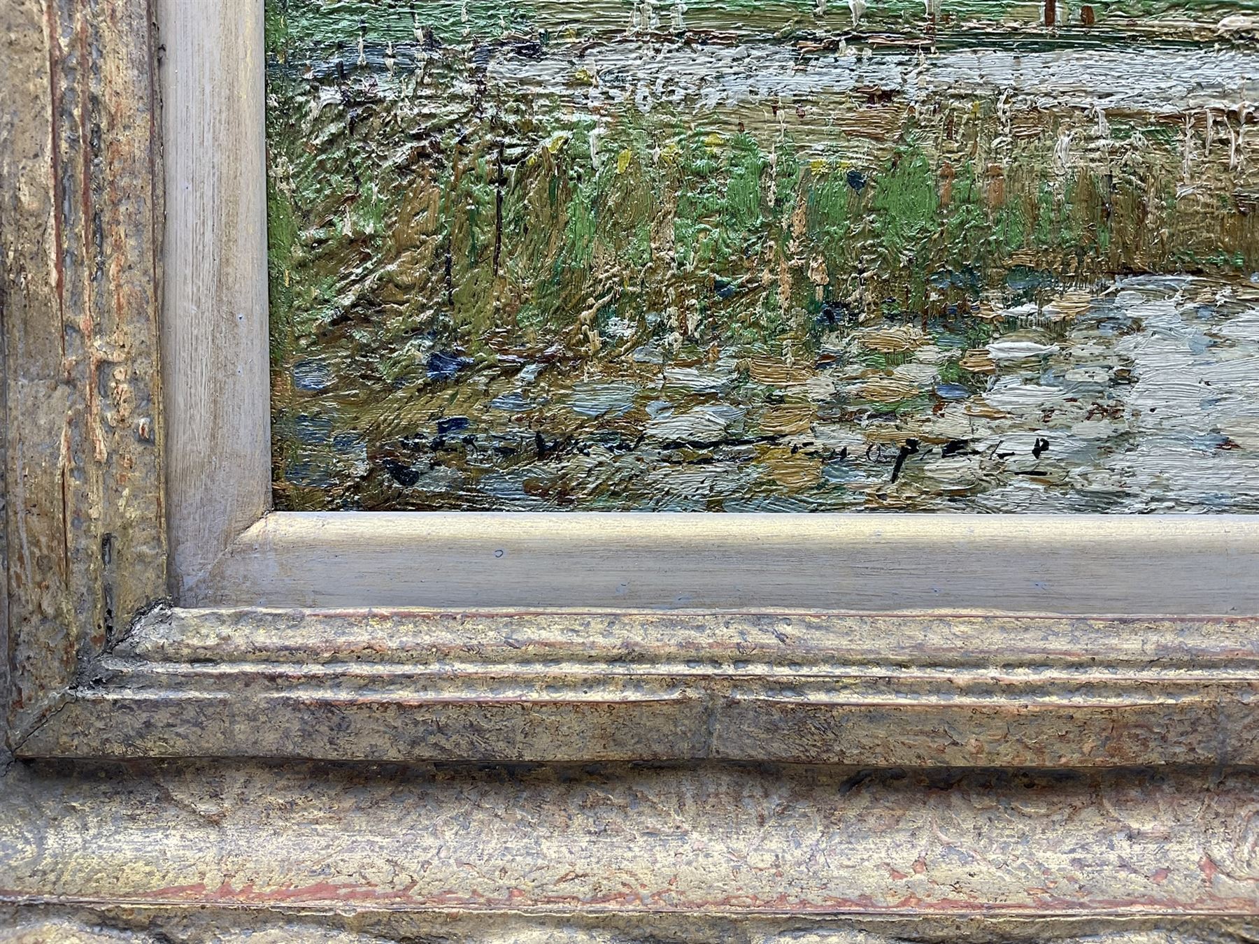 Kershaw Schofield (British 1872-1941): Dutch Landscape with Windmills beyond a Reedy Pond, oil on panel signed 34cm x 51cm