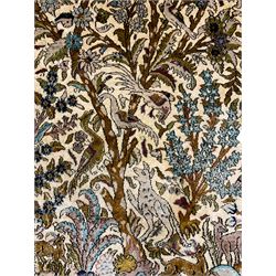 Persian Tree of Life rug, beige ground depicting foliage with birds and animals, finely knotted