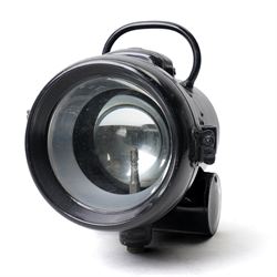  Early 20th century industrial black enamelled searchlight/signal lamp by Powell & Hanmer Birmingham L27cm