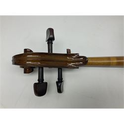 Stentor Student I quarter-size cello with 59.5cm two-piece maple back and ribs and spruce top; bears maker's label with serial no.M072648 L95.5cm overall; in Stentor soft carrying case with bow