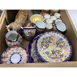 Quantity of Victorian and later ceramics to include teawares, Royal Doulton character jug Uncle Tom Cobbleigh, Mason's ironstone oval serving platter, collectors plates, stoneware etc in two boxes