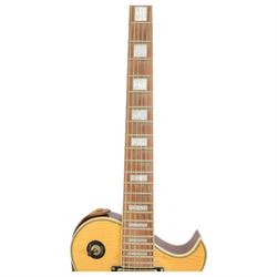Richwood Artist Series RE-129 electric guitar, in natural finish, contained within a Fender soft carry case, guitar length L99cm