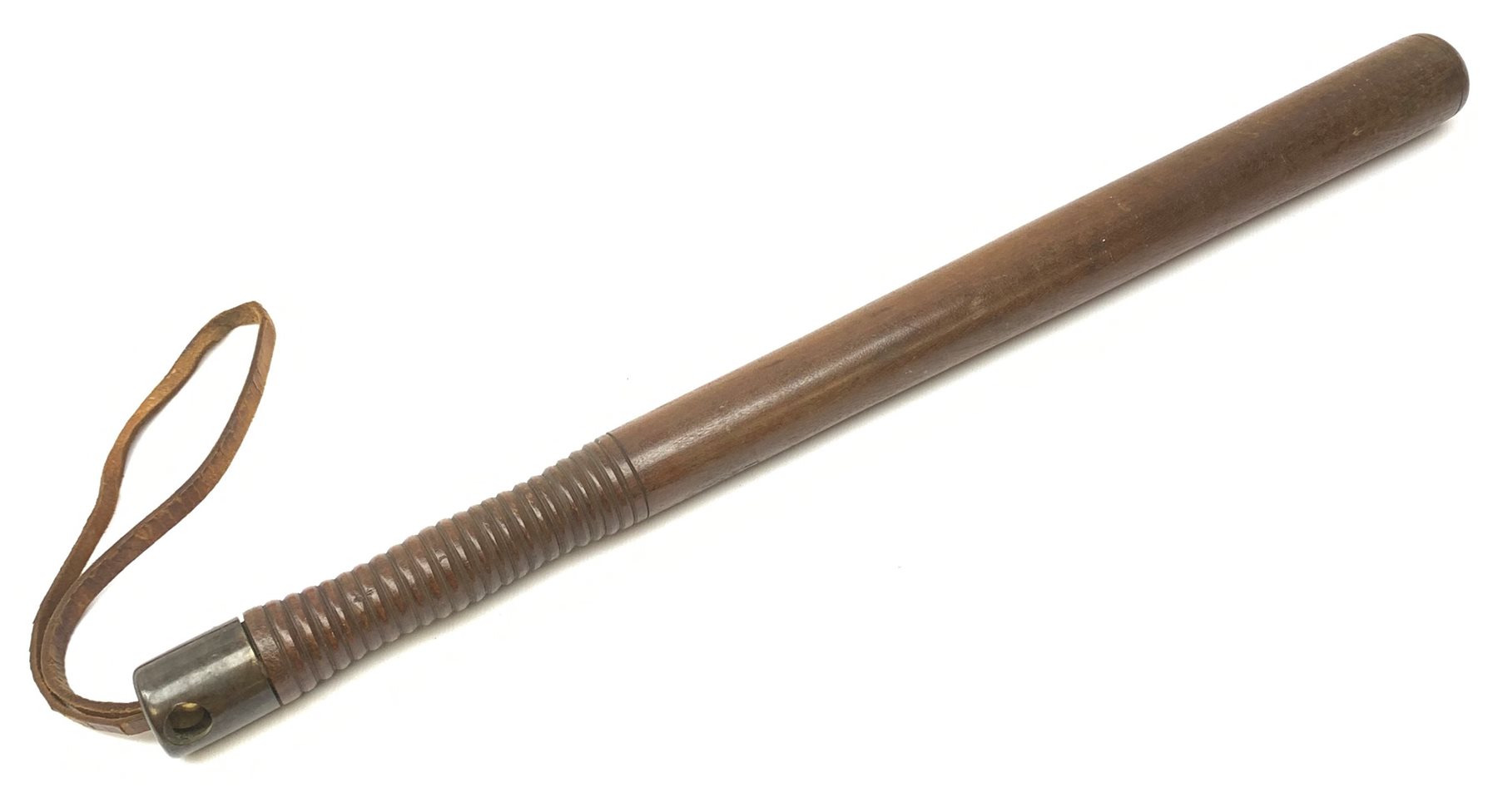 Victorian turned mahogany truncheon with brass mount 54cm 