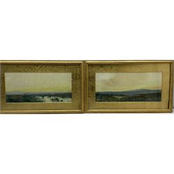 H Douglas (Scottish 19th/20th century): Highland Moors, pair watercolours signed 25cm x 53cm (2)