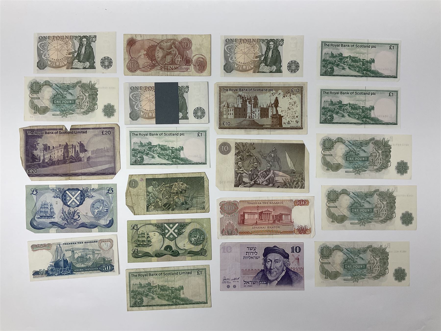 Banknotes including Bank of England Page Series D one pounds, other one pound notes, various The Royal Bank of Scotland Limited denominations, Clydesdale Bank Limited ten pounds 31st January 1979 ‘D/BD 060182’ etc 