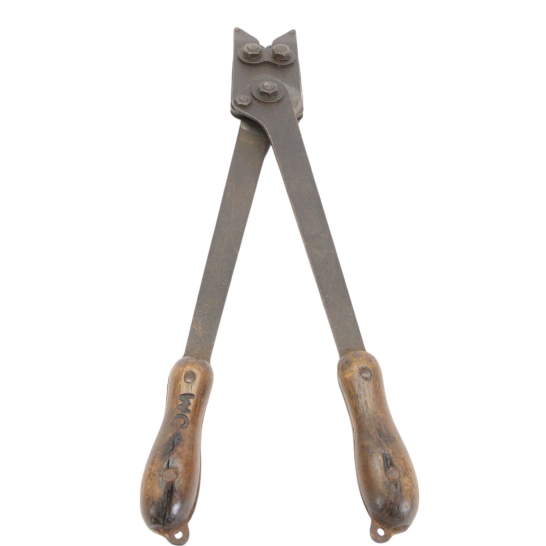 WWI folding trench saw in leather case, together with two pairs of military wire cutters