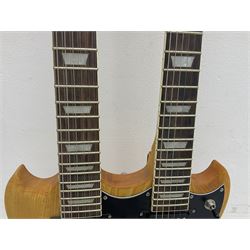 SG double neck electric guitar with twelve-string and six-string facilities and natural wood finish L103cm 