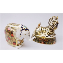  Two Royal Crown Derby paperweights: Zebra dated 1995 and Elephant dated 1990, gold stoppers (2)  